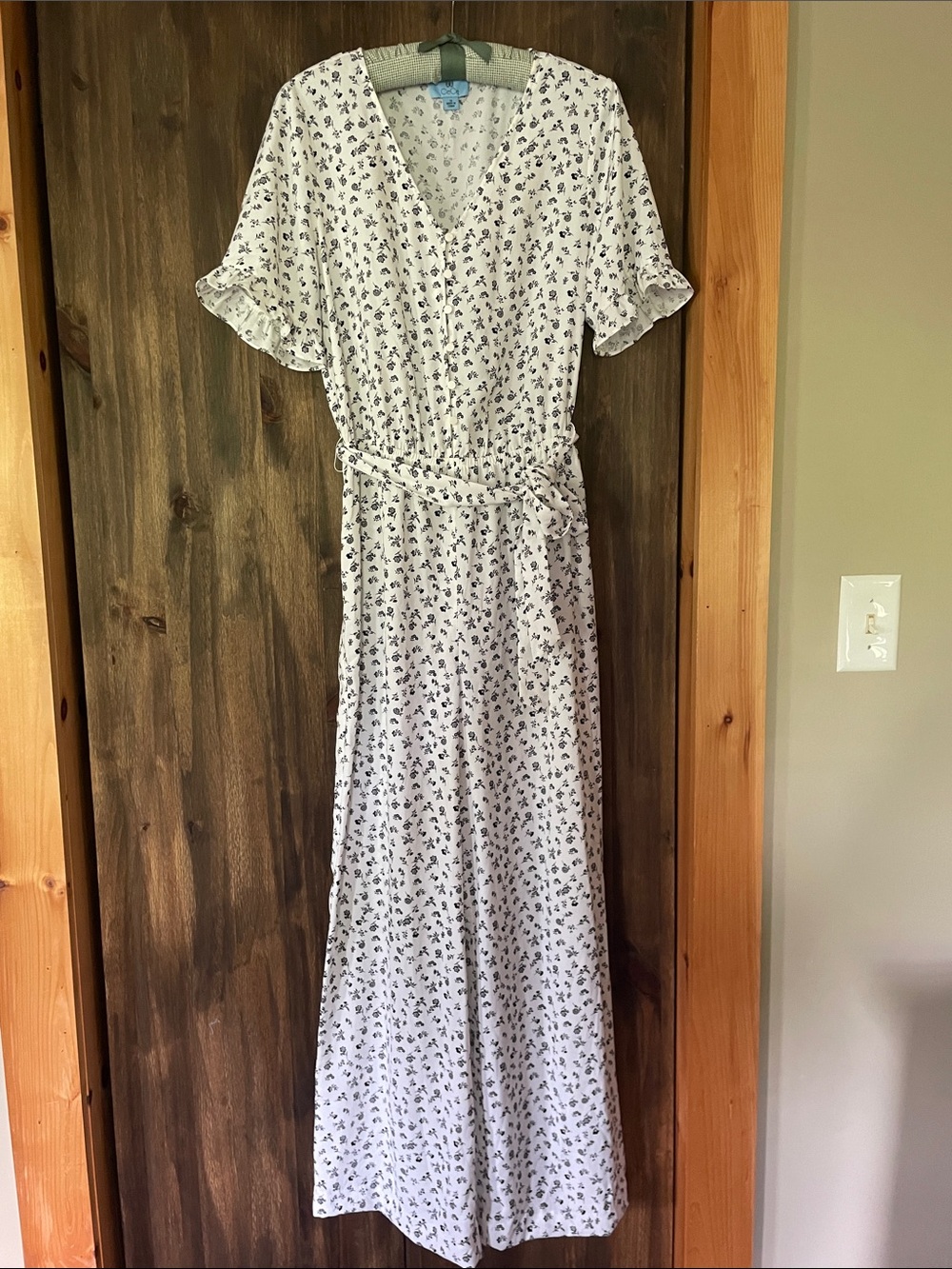 CeCe White with black floral Jumpsuit, Tie Waist